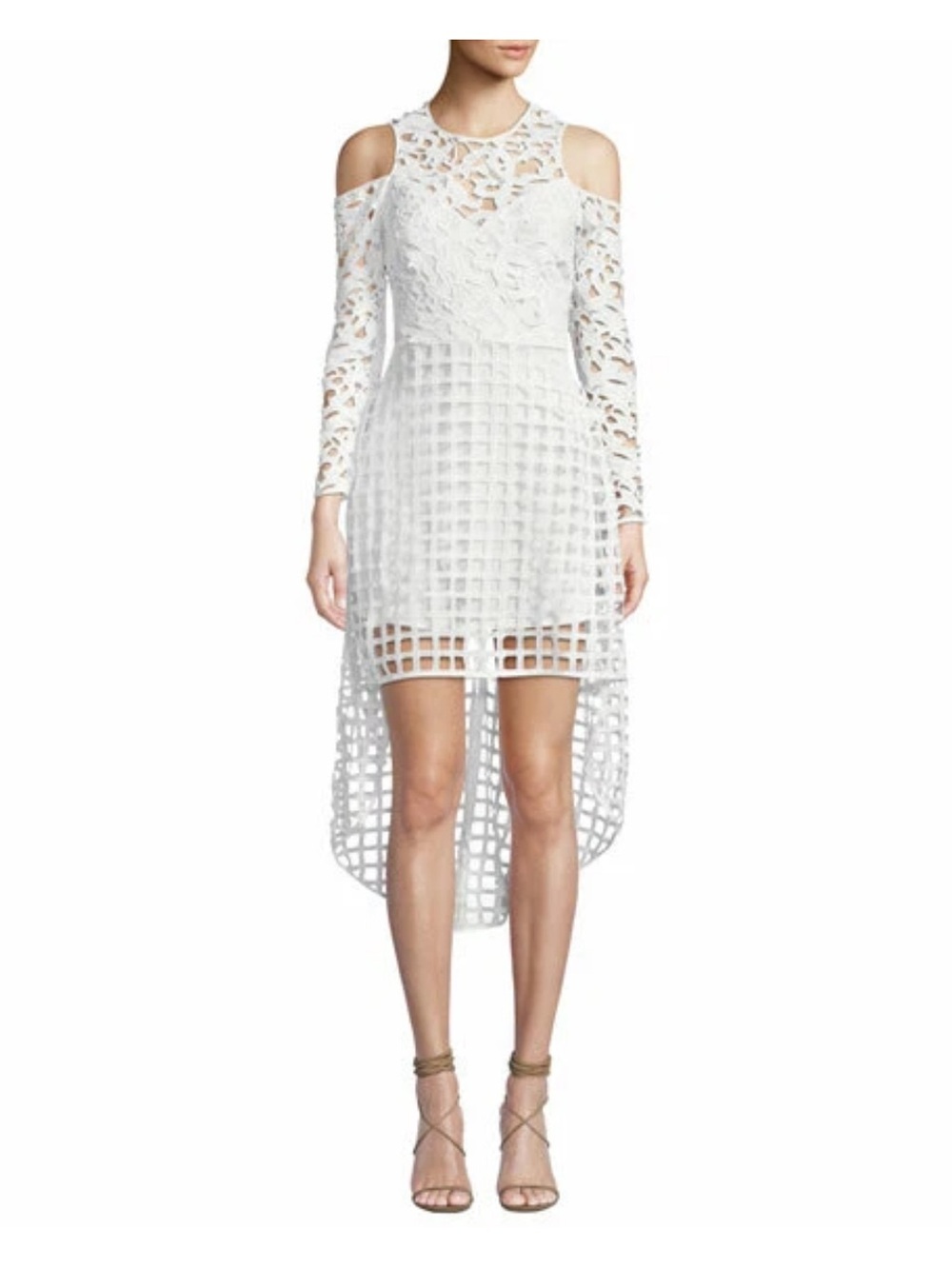 Alexia Admor White Cold-Shoulder Lace High-Low Dress sz 2